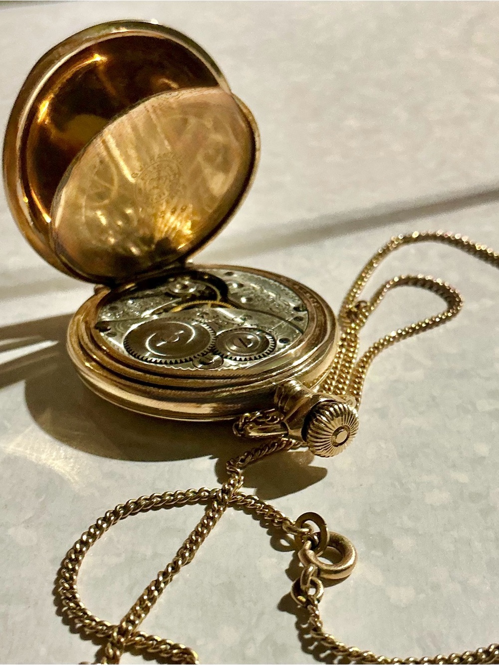 Pendant Watch Elgin Grd 320 Mdl 2 OS GF 7J Hunter Case 1909 Bates & Bacon Chain
